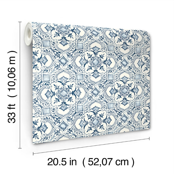 Marjoram Blue Floral Tile Wallpaper