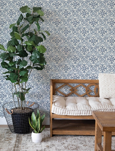 Marjoram Blue Floral Tile Wallpaper