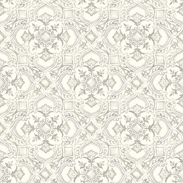 Marjoram Light Grey Floral Tile Wallpaper