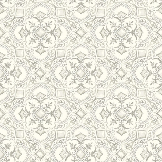 Marjoram Light Grey Floral Tile Wallpaper