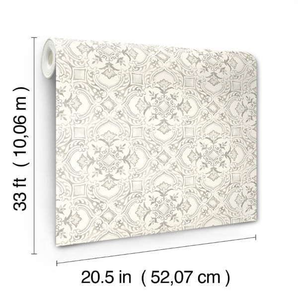 Marjoram Light Grey Floral Tile Wallpaper