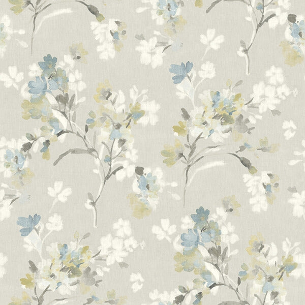 Azalea Light Grey Floral Branches Wallpaper