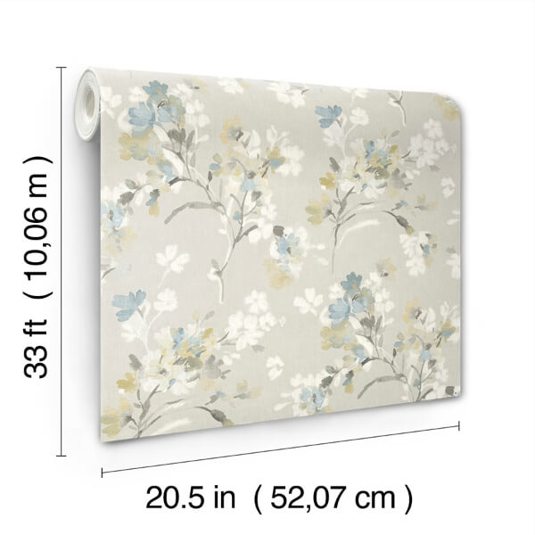 Azalea Light Grey Floral Branches Wallpaper