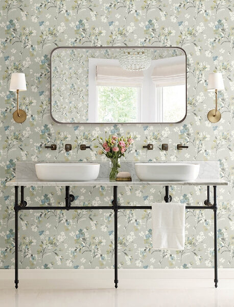 Azalea Light Grey Floral Branches Wallpaper