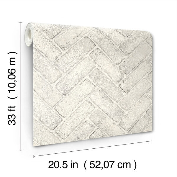 Canelle White Brick Herringbone Wallpaper