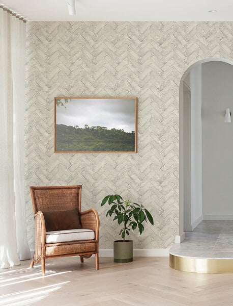 Canelle White Brick Herringbone Wallpaper