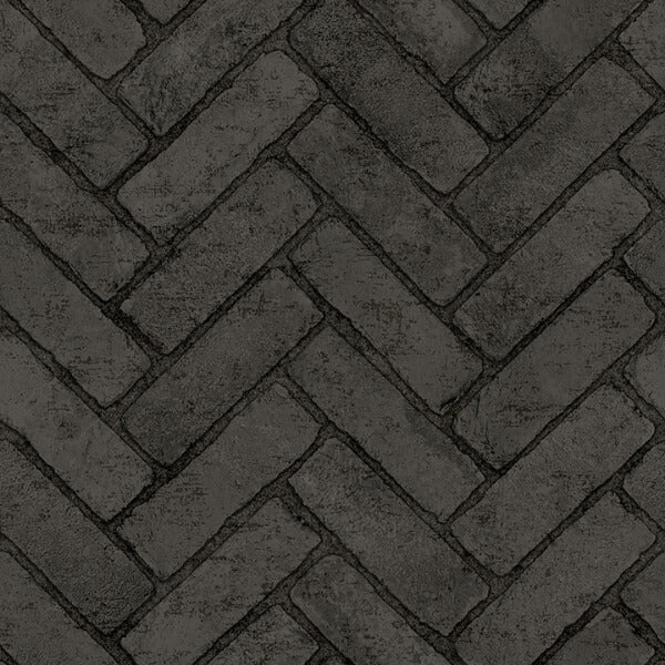 Canelle Black Brick Herringbone Wallpaper