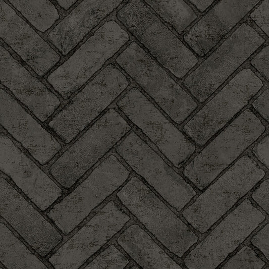 Canelle Black Brick Herringbone Wallpaper