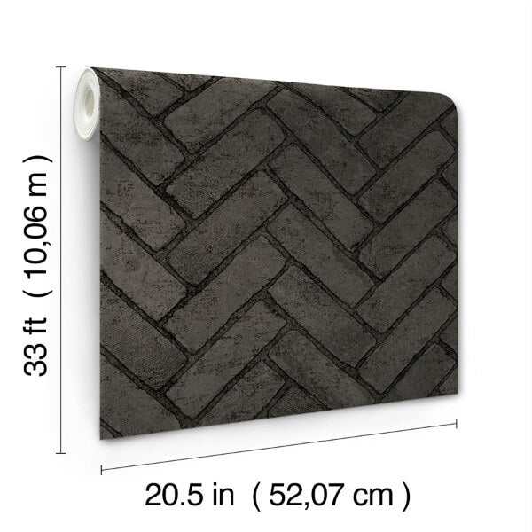 Canelle Black Brick Herringbone Wallpaper