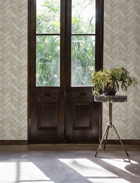 Canelle Taupe Brick Herringbone Wallpaper