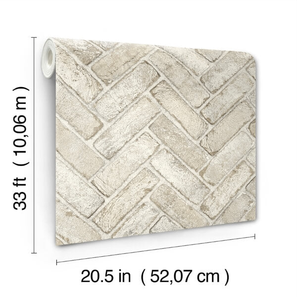 Canelle Taupe Brick Herringbone Wallpaper