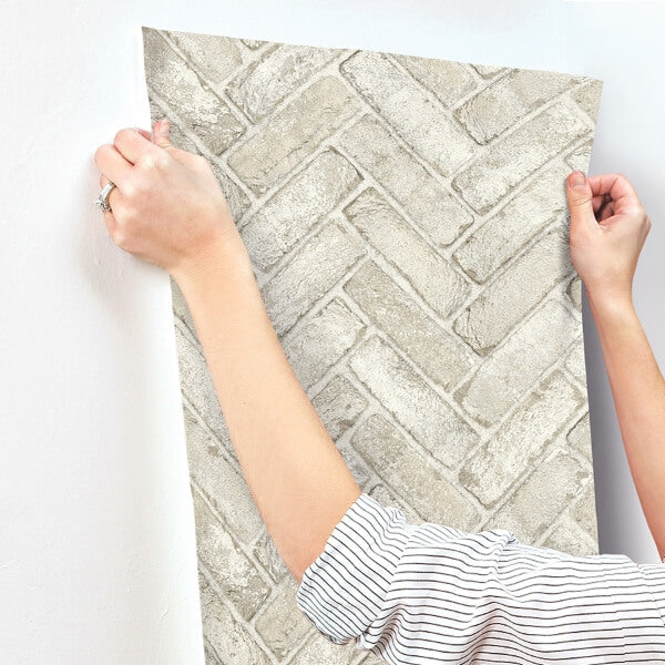 Canelle Taupe Brick Herringbone Wallpaper