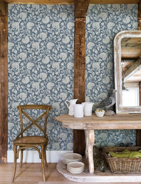 Vadouvan Navy Jacobean Trail Wallpaper