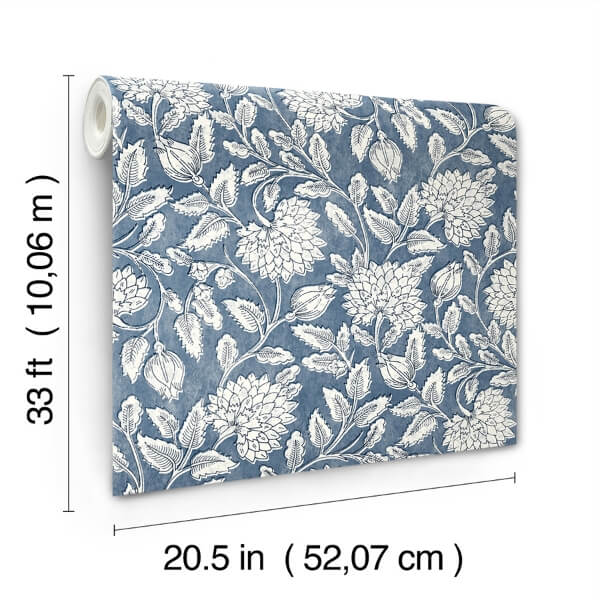 Vadouvan Navy Jacobean Trail Wallpaper