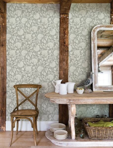 Vadouvan Grey Jacobean Trail Wallpaper