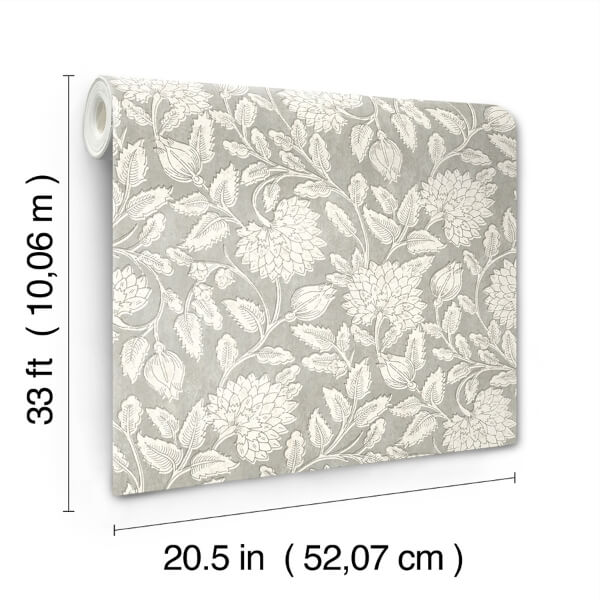 Vadouvan Grey Jacobean Trail Wallpaper