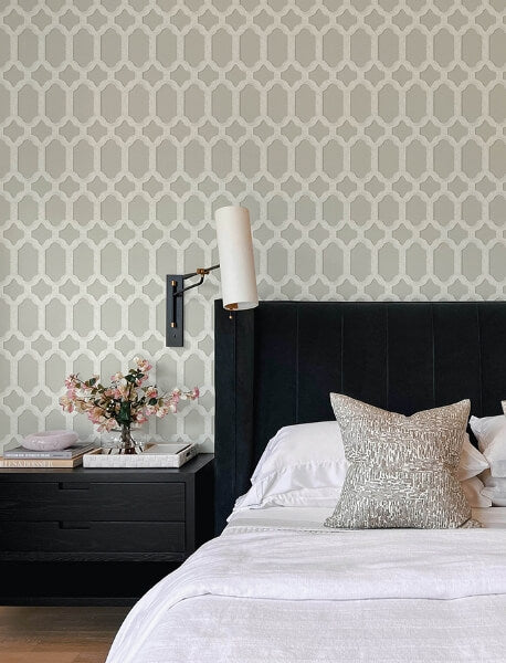 Chervil Light Grey Trellis Wallpaper