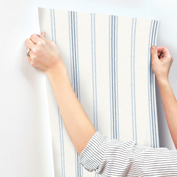 Lovage Blue Linen Stripe Wallpaper