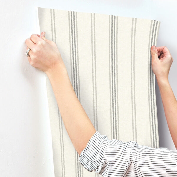 Lovage Charcoal Linen Stripe Wallpaper