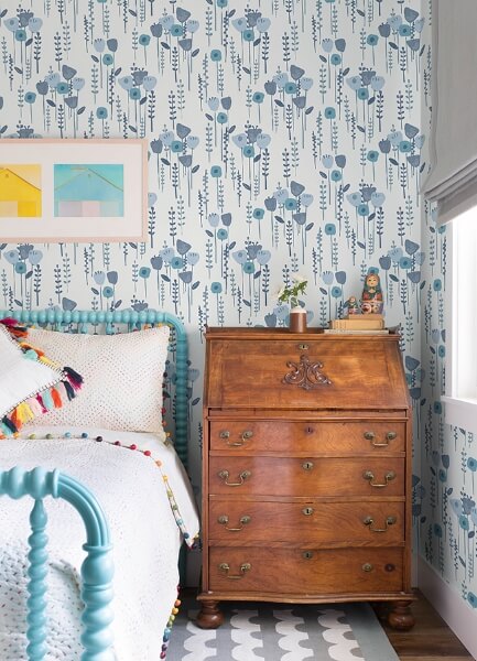 Mabel Blue Floral Field Wallpaper