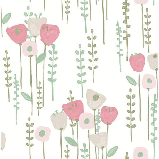 Mabel Pink Floral Field Wallpaper