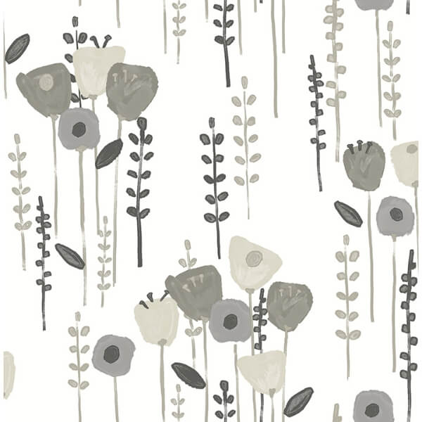 Mabel Grey Floral Field Wallpaper