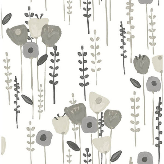 Mabel Grey Floral Field Wallpaper