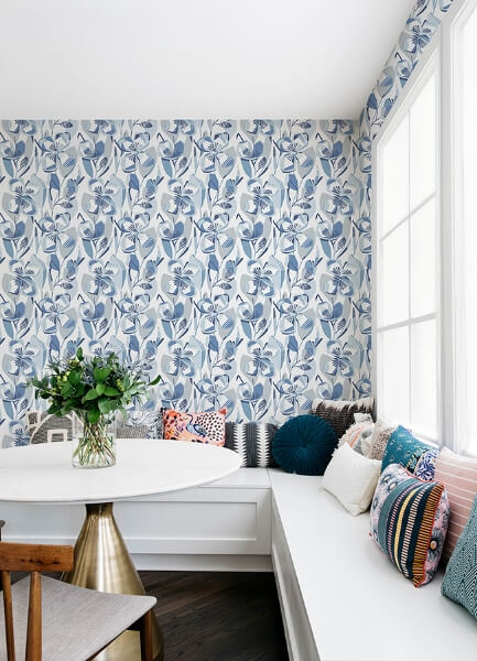 Nathalie Blue Abstract Blooms Wallpaper