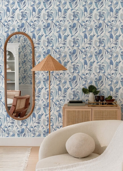 Nathalie Blue Abstract Blooms Wallpaper