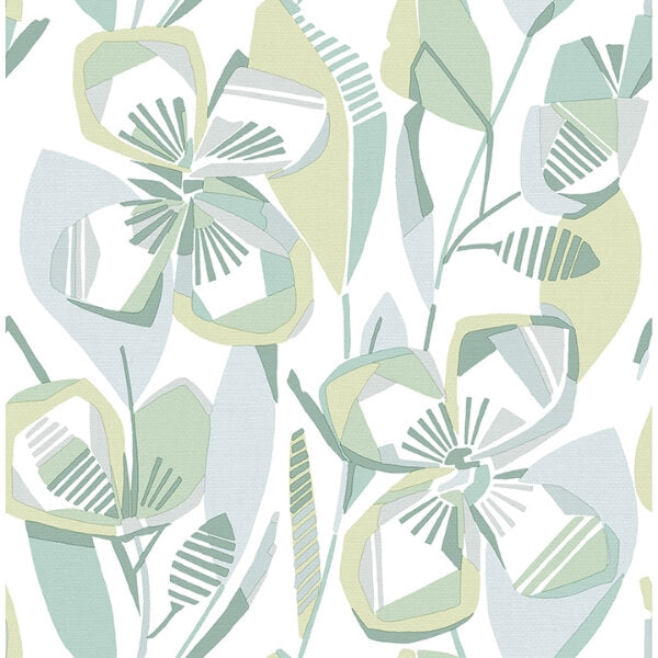 Nathalie Light Green Abstract Blooms Wallpaper