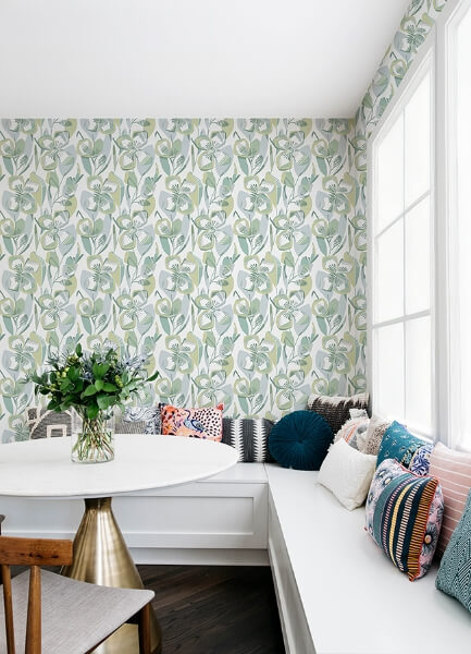 Nathalie Light Green Abstract Blooms Wallpaper