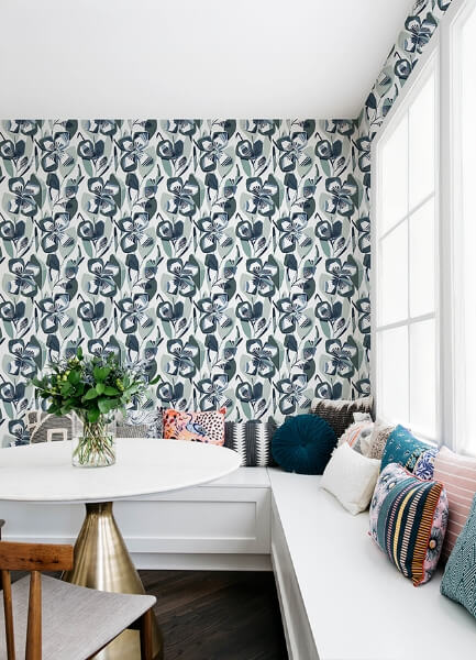 Nathalie Navy Abstract Blooms Wallpaper