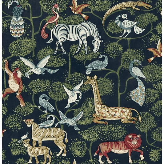 Rigby Navy Jungle Animals Wallpaper