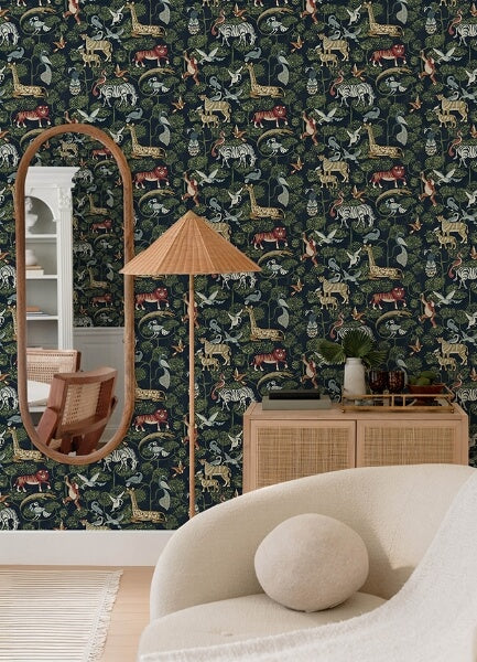 Rigby Navy Jungle Animals Wallpaper