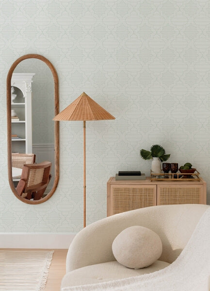 Ernest Turquoise Quilted Quatrefoil Wallpaper