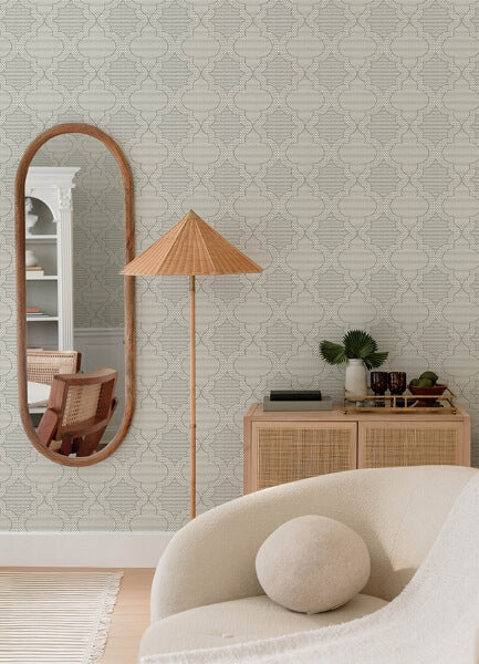 Ernest Charcoal Quilted Quatrefoil Wallpaper