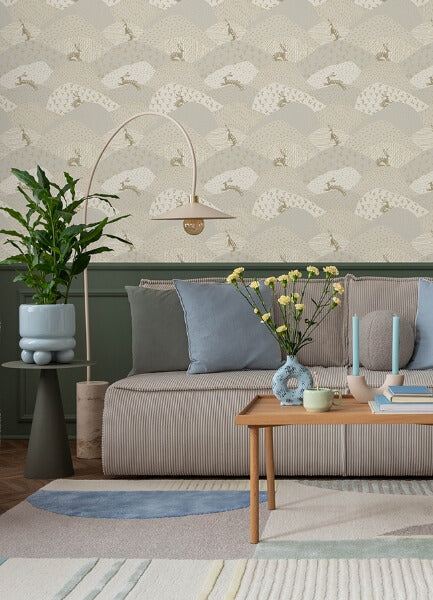 Peter Light Grey Rabbit Fields Wallpaper