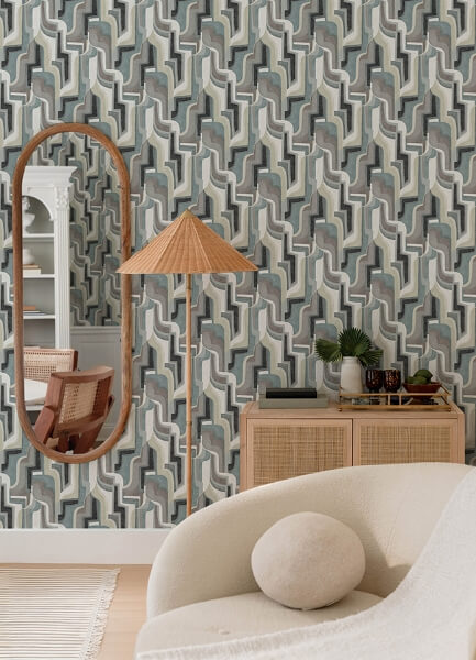 Tulum Denim Surreal Shapes Wallpaper