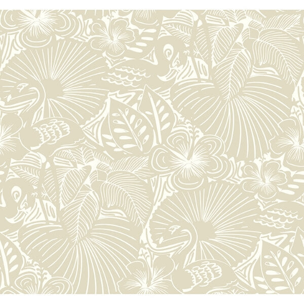 Idalia Beige Floral Flamingo Wallpaper