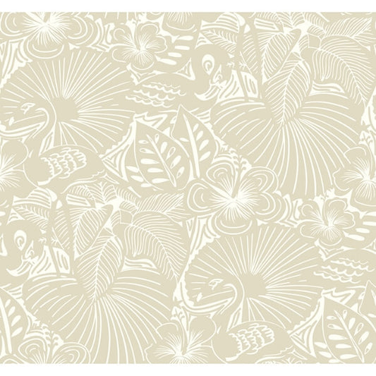 Idalia Beige Floral Flamingo Wallpaper