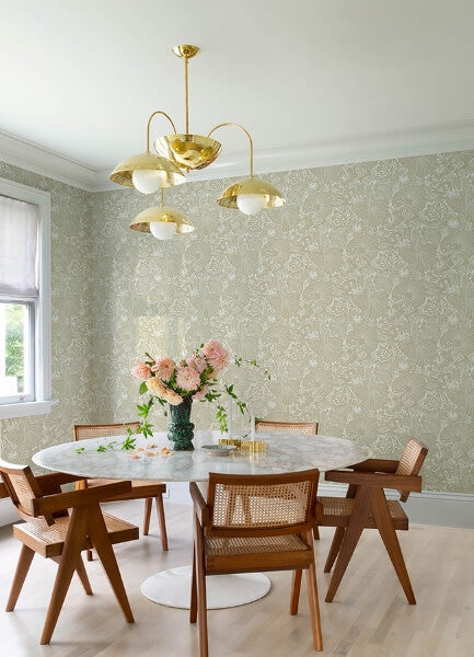 Idalia Beige Floral Flamingo Wallpaper