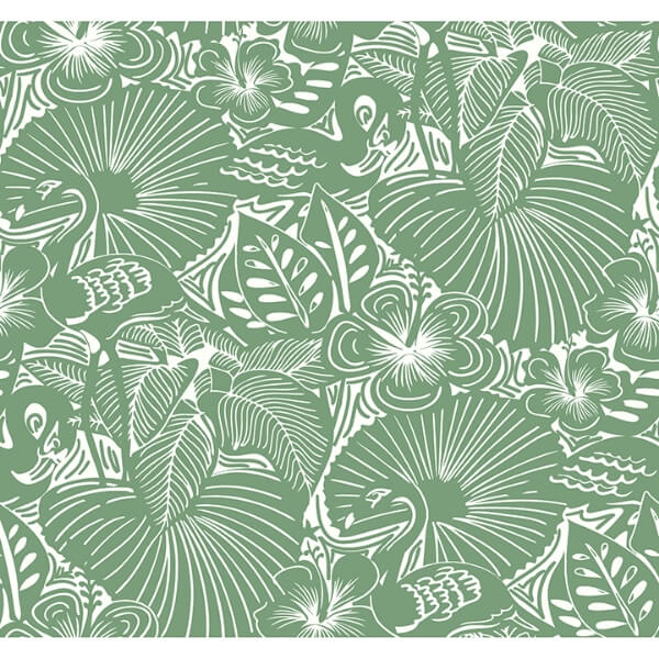 Idalia Green Floral Flamingo Wallpaper