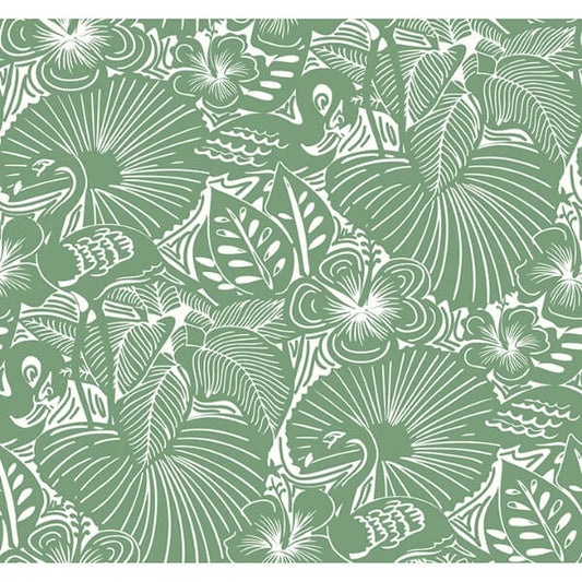 Idalia Green Floral Flamingo Wallpaper