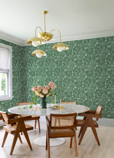 Idalia Green Floral Flamingo Wallpaper