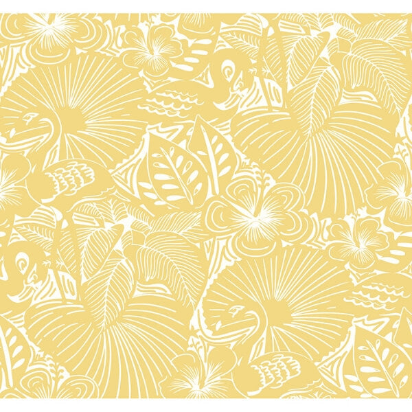 Idalia Yellow Floral Flamingo Wallpaper