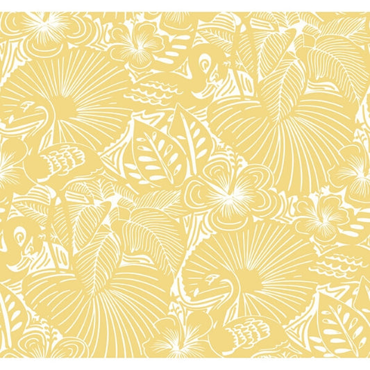 Idalia Yellow Floral Flamingo Wallpaper