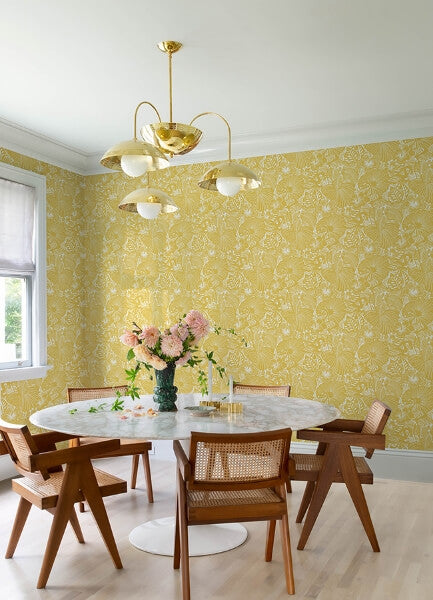 Idalia Yellow Floral Flamingo Wallpaper