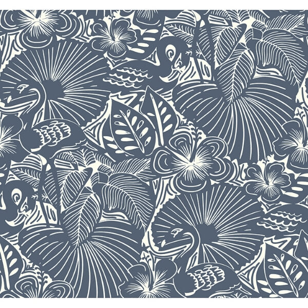 Idalia Navy Floral Flamingo Wallpaper