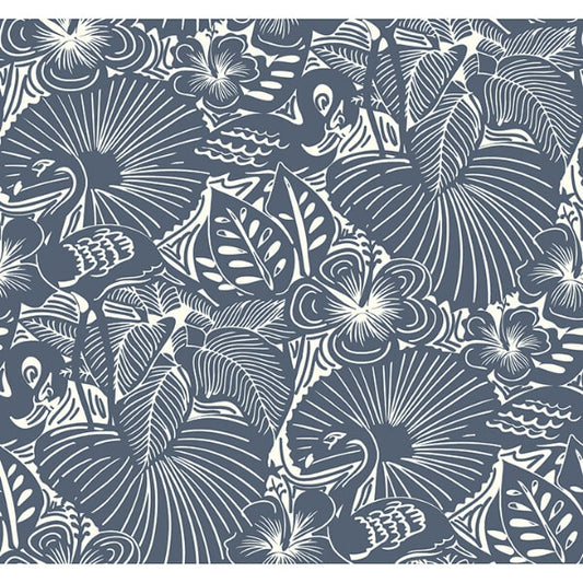 Idalia Navy Floral Flamingo Wallpaper