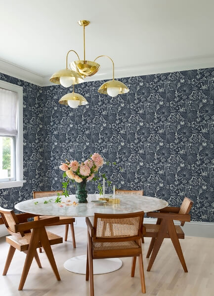 Idalia Navy Floral Flamingo Wallpaper